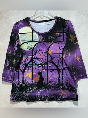 i.b. Diffusion Halloween Gothic Cat Top Purple M